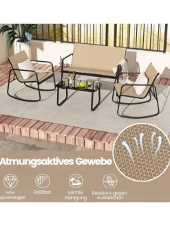 COSTWAY Gartenmöbel<4 tlg. Gartenmöbel Set mit Schaukelfunktion in Braun