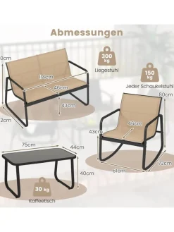 COSTWAY Gartenmöbel<4 tlg. Gartenmöbel Set mit Schaukelfunktion in Braun