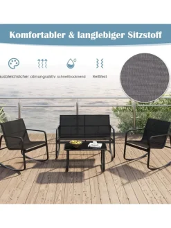 COSTWAY Gartenmöbel<4 tlg. Gartenmöbel Set mit Schaukelfunktion in Schwarz