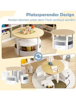 COSTWAY Kindermöbel<5 tlg. Kindersitzgruppe mit 4 Stauraum in Weiß