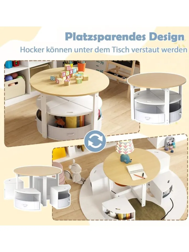 COSTWAY Kindermöbel<5 tlg. Kindersitzgruppe mit 4 Stauraum in Weiß