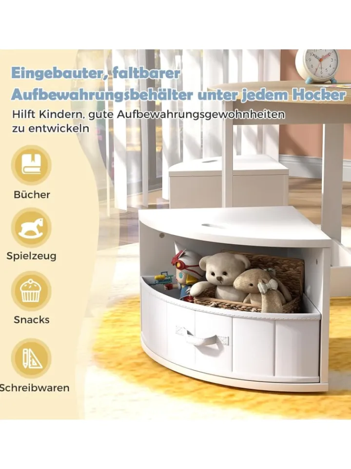 COSTWAY Kindermöbel<5 tlg. Kindersitzgruppe mit 4 Stauraum in Weiß