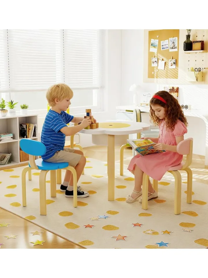 COSTWAY Möbel-Sets<5 tlg. Kindertisch-Set mit 4 Stühlen in Bunt