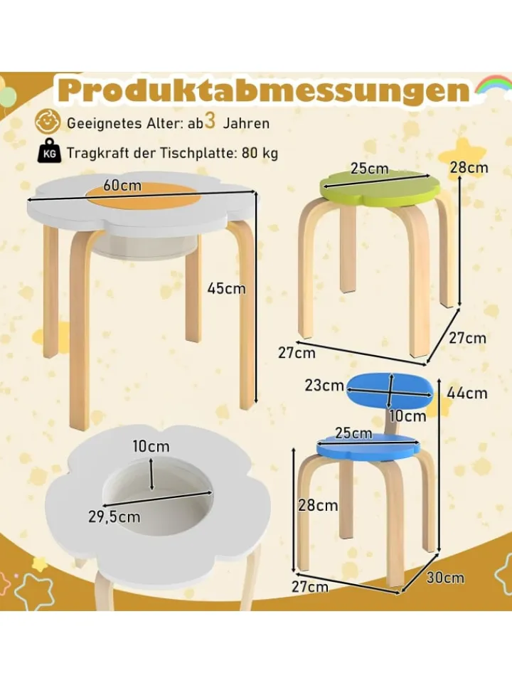 COSTWAY Möbel-Sets<5 tlg. Kindertisch-Set mit 4 Stühlen in Bunt