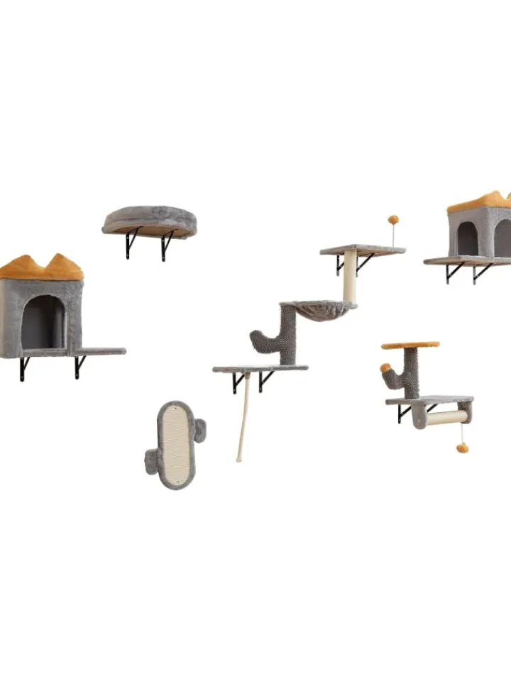 COSTWAY Katzen<6 tlg. Kletterwand Katzen Kratzbaum in Grau