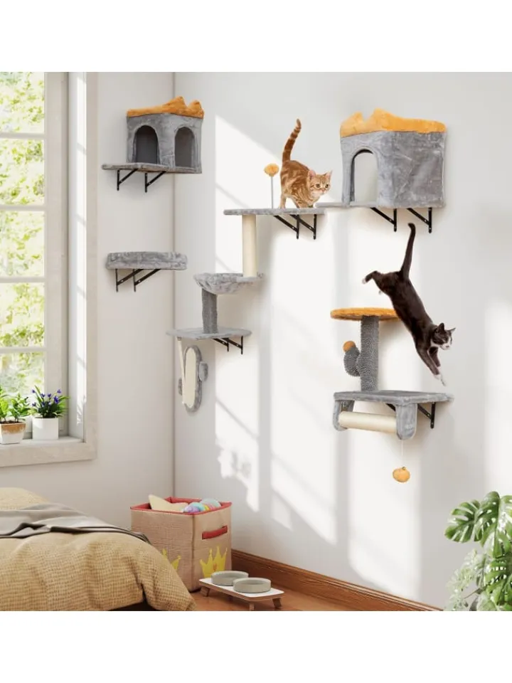 COSTWAY Katzen<6 tlg. Kletterwand Katzen Kratzbaum in Grau