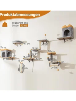 COSTWAY Katzen<6 tlg. Kletterwand Katzen Kratzbaum in Grau