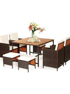 COSTWAY Gartenmöbel<9 tlg. Polyrattan Set Rattanmöbel in Beige