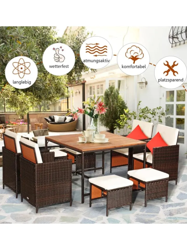 COSTWAY Gartenmöbel<9 tlg. Polyrattan Set Rattanmöbel in Beige