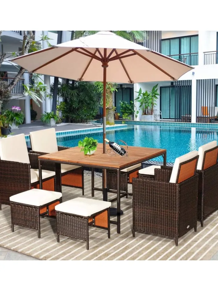 COSTWAY Gartenmöbel<9 tlg. Polyrattan Set Rattanmöbel in Beige