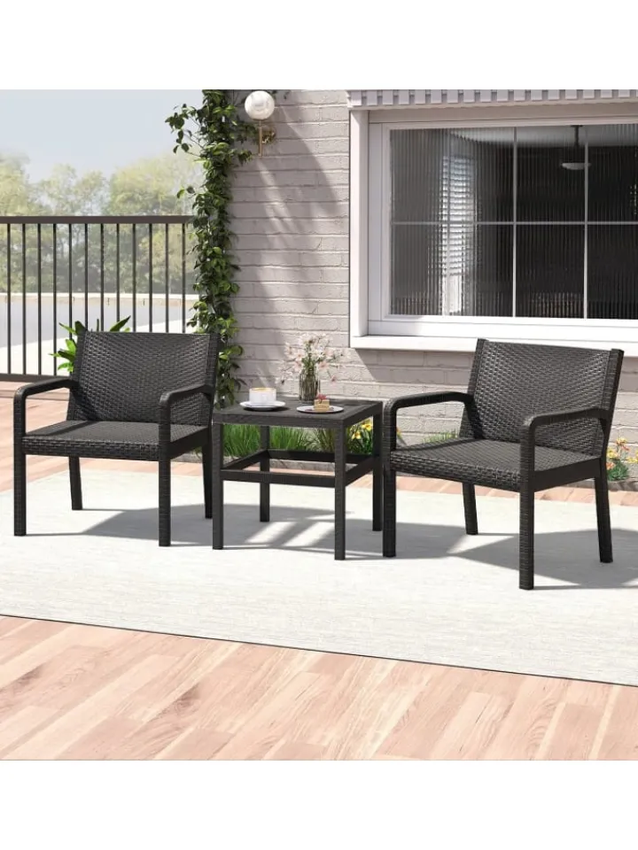 COSTWAY Gartenmöbel<3 tlg. Rattan Gartenmöbel Set in Schwarz