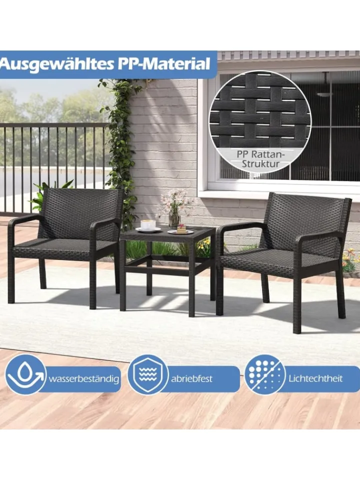 COSTWAY Gartenmöbel<3 tlg. Rattan Gartenmöbel Set in Schwarz