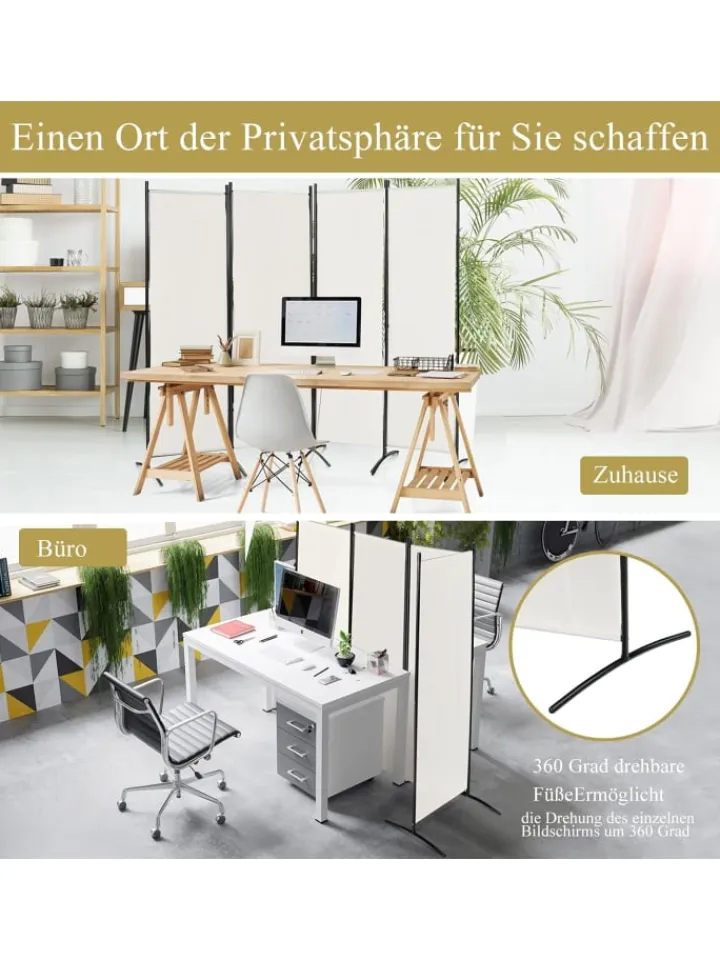 COSTWAY Paravents<4 tlg. Raumteiler 173cm in Beige