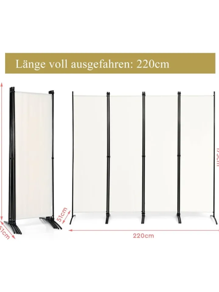 COSTWAY Paravents<4 tlg. Raumteiler 173cm in Beige