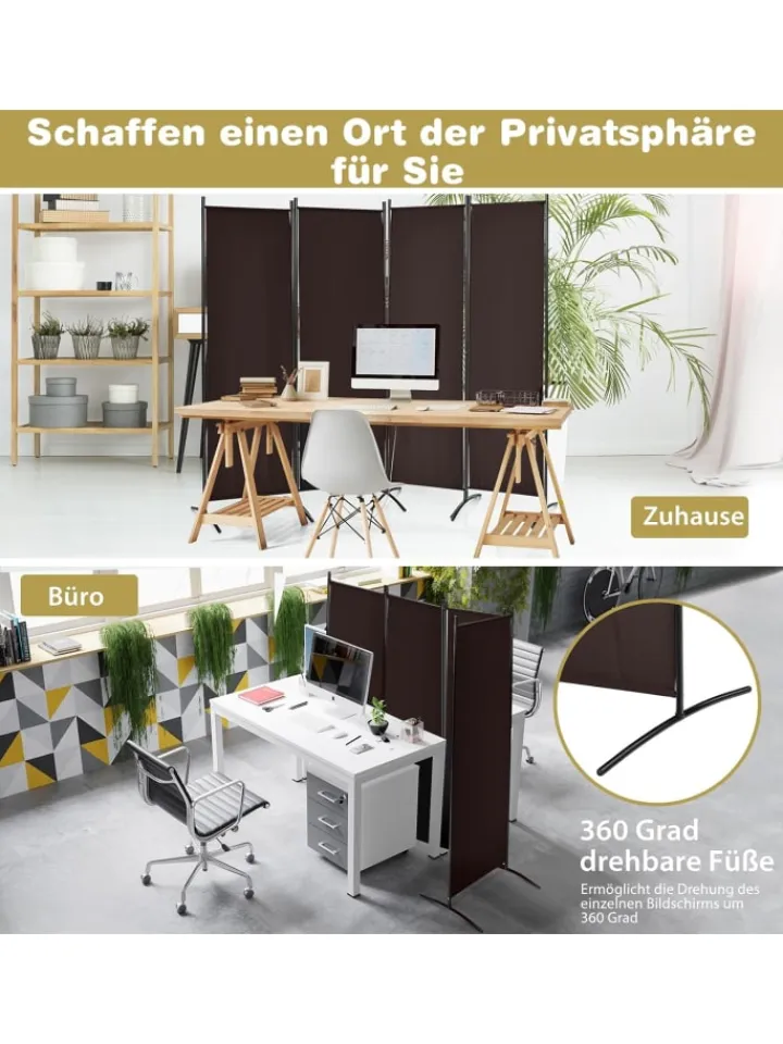 COSTWAY Paravents<4 tlg. Raumteiler 173cm in Braun