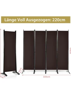 COSTWAY Paravents<4 tlg. Raumteiler 173cm in Braun