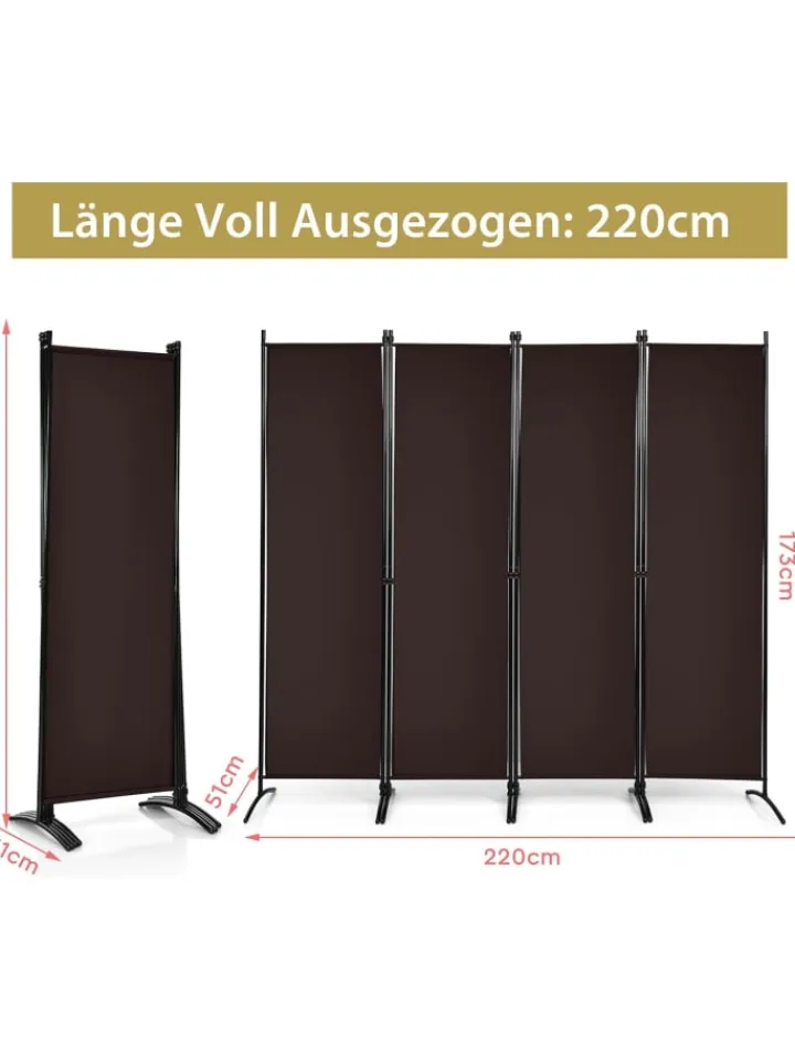 COSTWAY Paravents<4 tlg. Raumteiler 173cm in Braun