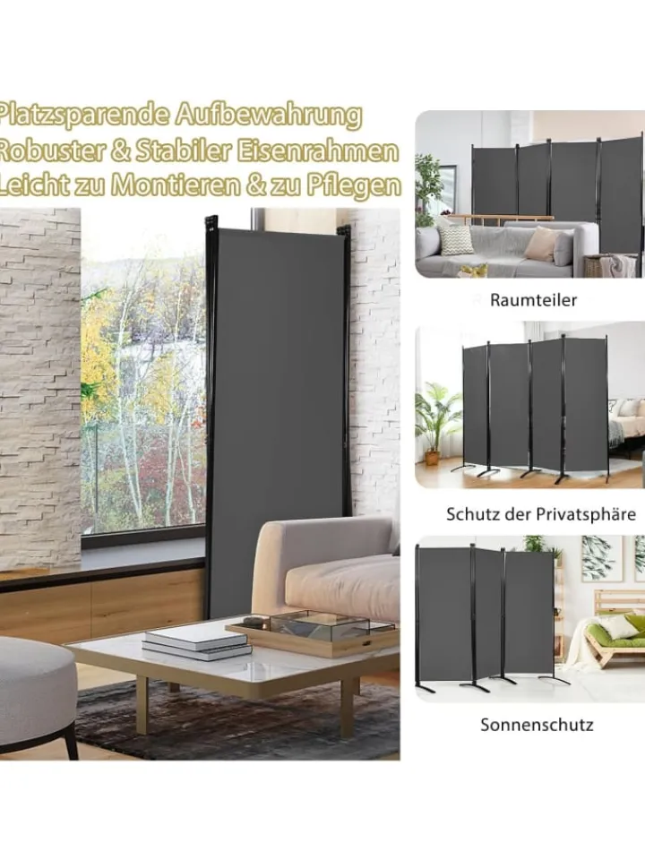 COSTWAY Paravents<4 tlg. Raumteiler 173cm in Grau