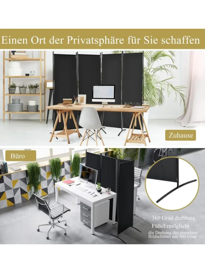 COSTWAY Paravents<4 tlg. Raumteiler 173cm in Schwarz