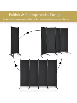 COSTWAY Paravents<4 tlg. Raumteiler 173cm in Schwarz