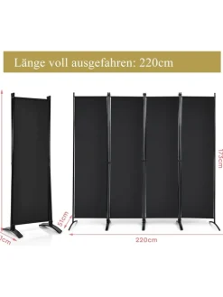 COSTWAY Paravents<4 tlg. Raumteiler 173cm in Schwarz
