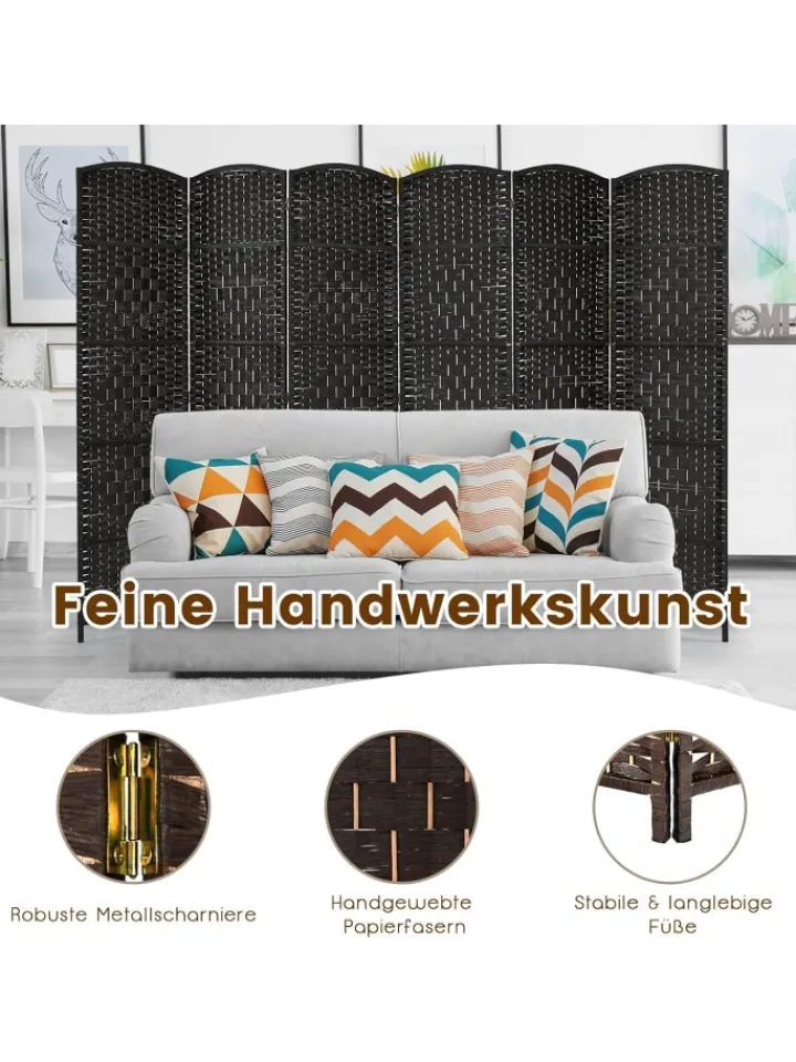 COSTWAY Paravents<6 tlg. Trennwand Raumteiler 273 x 180 cm in Schwarz