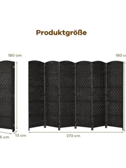 COSTWAY Paravents<6 tlg. Trennwand Raumteiler 273 x 180 cm in Schwarz