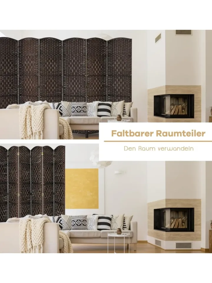 COSTWAY Paravents<6 tlg. Trennwand Raumteiler 273 x 180 cm in Braun