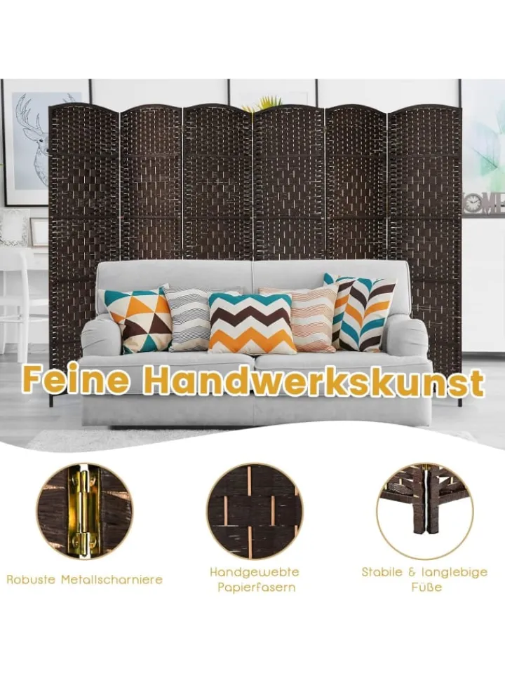 COSTWAY Paravents<6 tlg. Trennwand Raumteiler 273 x 180 cm in Braun