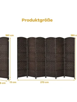 COSTWAY Paravents<6 tlg. Trennwand Raumteiler 273 x 180 cm in Braun