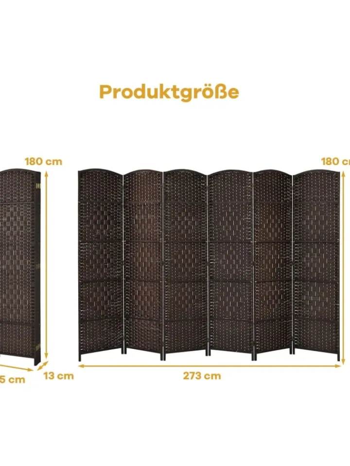 COSTWAY Paravents<6 tlg. Trennwand Raumteiler 273 x 180 cm in Braun