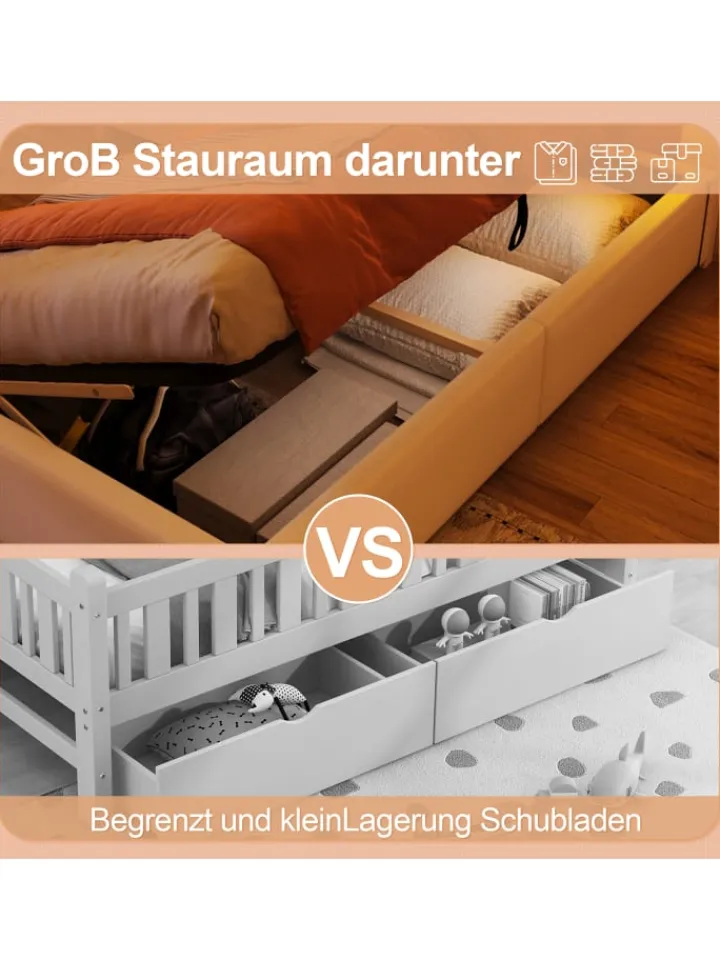 ABRIHOME Betten & Matratzen<90 x 200 cm Einzelbetten Polsterbett mit LED, Verstellbares Kopfteil, Weiß