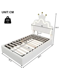 ABRIHOME Betten & Matratzen<90 x 200 cm Einzelbetten Polsterbett mit LED, Verstellbares Kopfteil, Weiß
