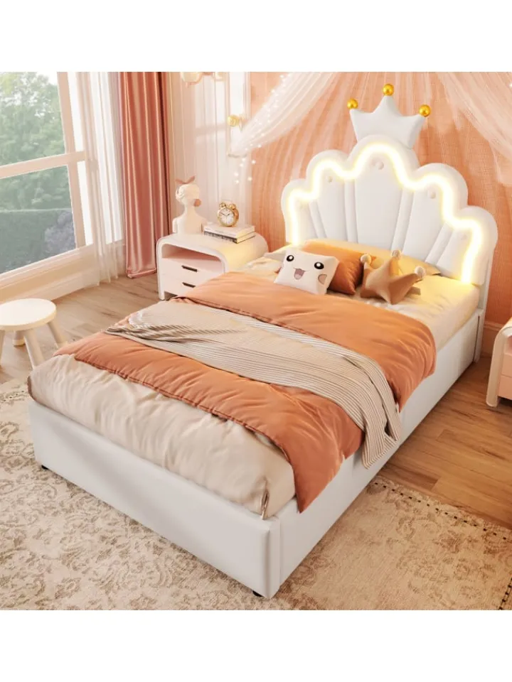 ABRIHOME Betten & Matratzen<90 x 200 cm Einzelbetten Polsterbett mit LED, Verstellbares Kopfteil, Weiß
