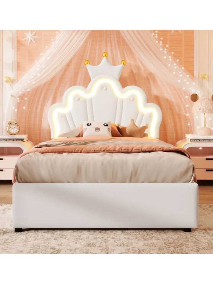 ABRIHOME Betten & Matratzen<90 x 200 cm Einzelbetten Polsterbett mit LED, Verstellbares Kopfteil, Weiß