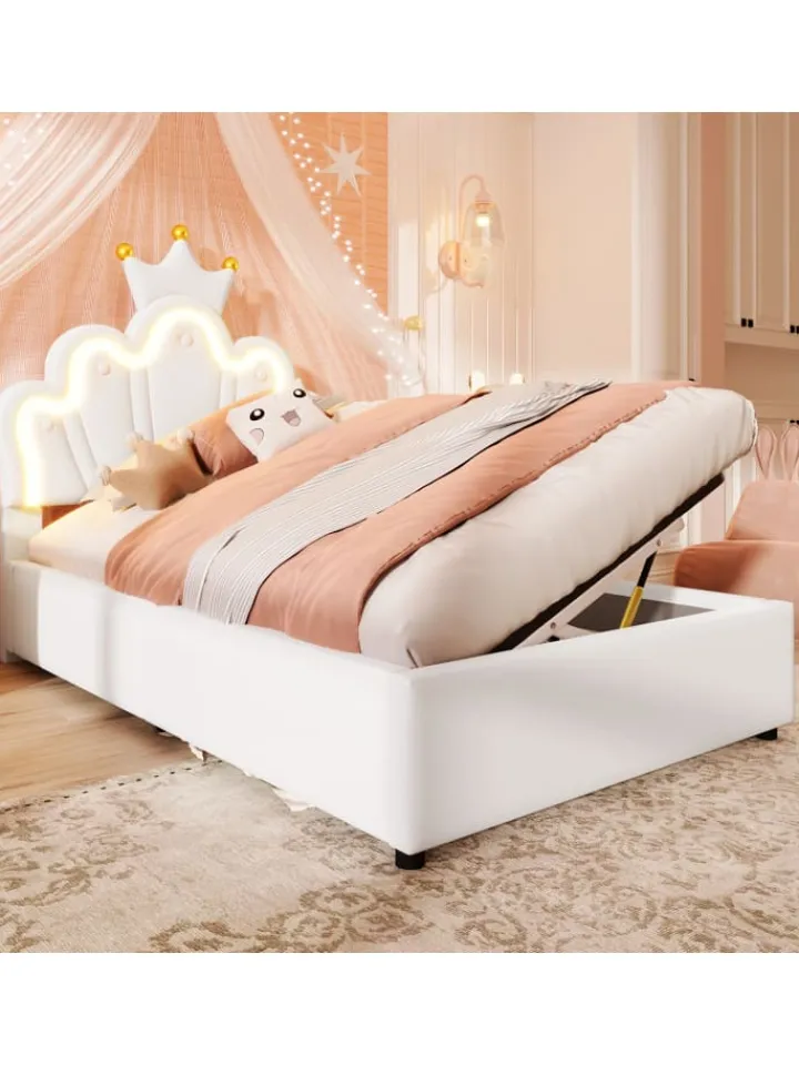 ABRIHOME Betten & Matratzen<90 x 200 cm Einzelbetten Polsterbett mit LED, Verstellbares Kopfteil, Weiß
