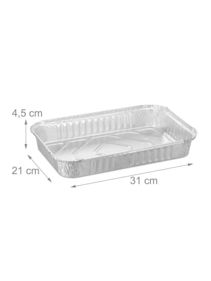 relaxdays Grillen<25 x Aluschalen in Silber - (B)31 x (H)4,5 x (T)21 cm