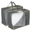 relaxdays Weitere Haushaltshelfer<2 x Aufbewahrungstasche für Bettdecken in Grau - (B)60 x (H)25 x (T)44 cm
