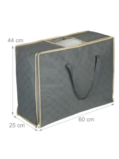 relaxdays Weitere Haushaltshelfer<2 x Aufbewahrungstasche für Bettdecken in Grau - (B)60 x (H)25 x (T)44 cm