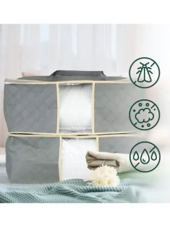 relaxdays Weitere Haushaltshelfer<2 x Aufbewahrungstasche für Bettdecken in Grau - (B)60 x (H)25 x (T)44 cm