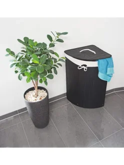 relaxdays Wäschekörbe & -Ständer<2 x Eckwäschekorb in Schwarz - (B)49,5 x (H)65 x (T)37 cm