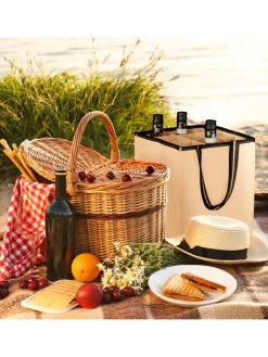 relaxdays Einkaufstaschen & -Trolleys<2 x Flaschentasche in Beige