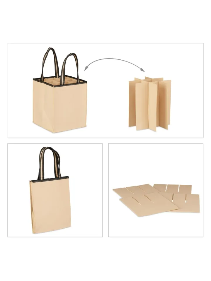 relaxdays Einkaufstaschen & -Trolleys<2 x Flaschentasche in Beige
