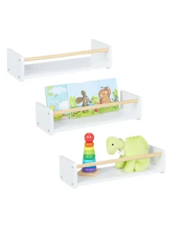 relaxdays Kindermöbel<3 x Kinderregal in Weiß/ Natur - (B)50 x (H)12 x (T)18 cm