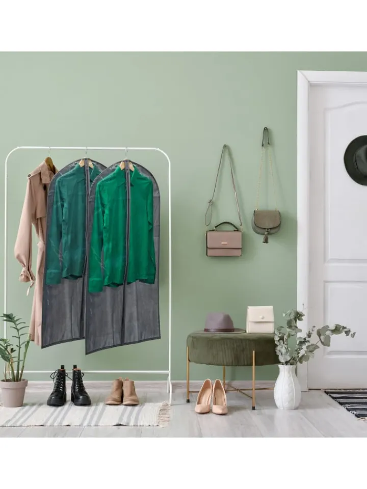 relaxdays Weitere Haushaltshelfer<6 x Kleidersack in Grau/ Transparent - (B)60 x (H)135 cm