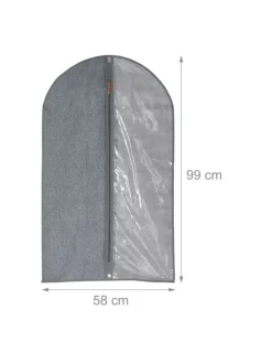 relaxdays Weitere Haushaltshelfer<3 x Kleidersack in Grau/ Transparent - (B)58 x (H)99 cm