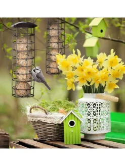 relaxdays Vögel<5 x Meisenknödelhalter in Grau - (H)31 x Ø 8,5 cm