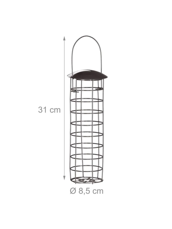 relaxdays Vögel<5 x Meisenknödelhalter in Grau - (H)31 x Ø 8,5 cm