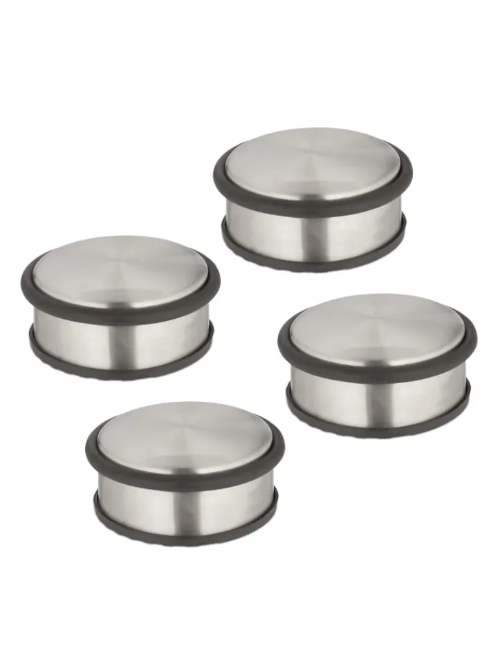 relaxdays Tür- & Zugluftstopper<4 x Türstopper in Silber/ Schwarz - (H)4,5 x Ø 10,5 cm