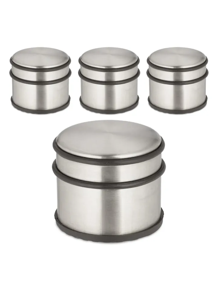 relaxdays Tür- & Zugluftstopper<4 x Türstopper in Silber/ Schwarz - (H)7,5 x Ø 9 cm